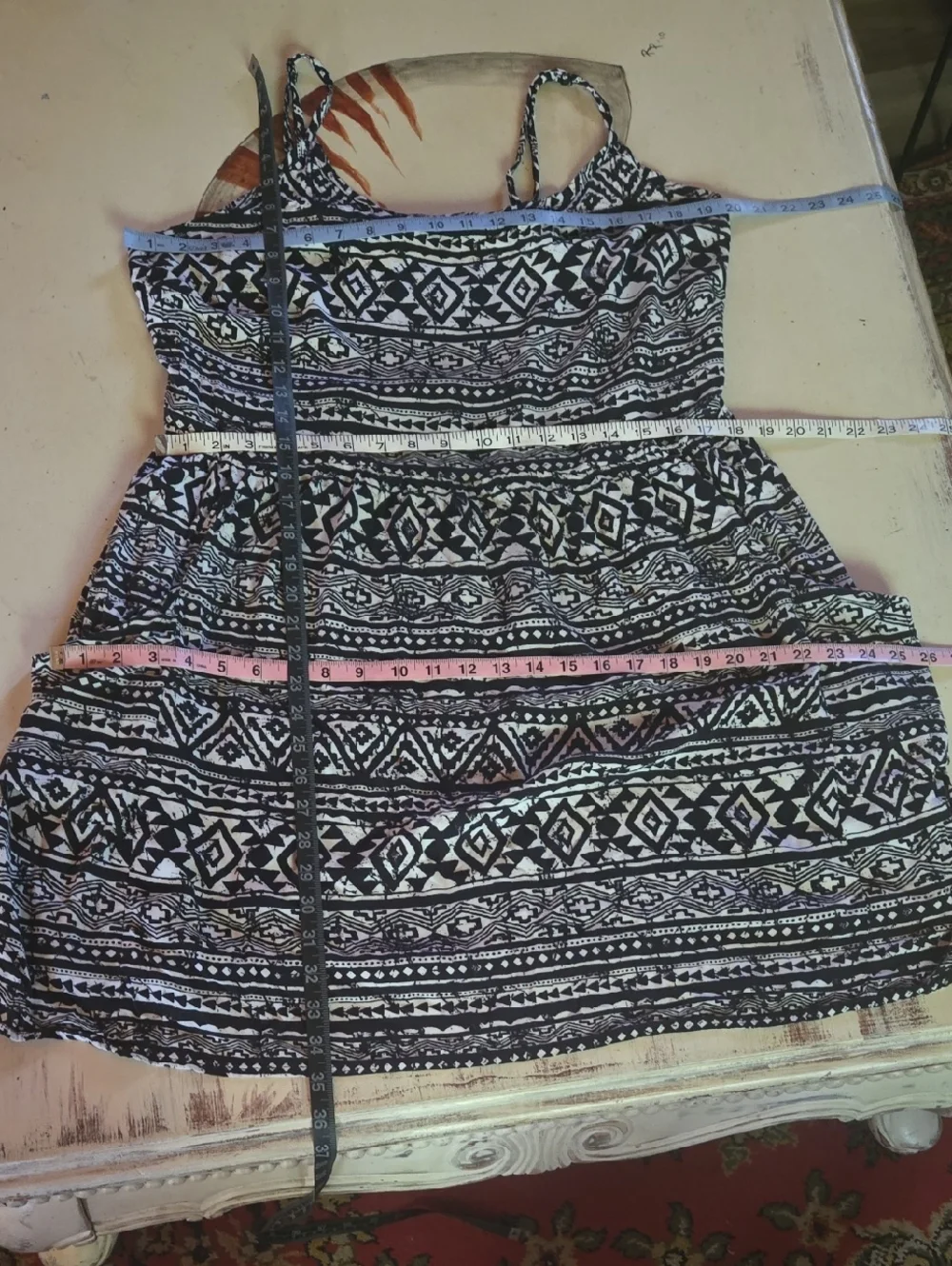 Black And Cream Abstract Print Midi Sundress Size Extra Large